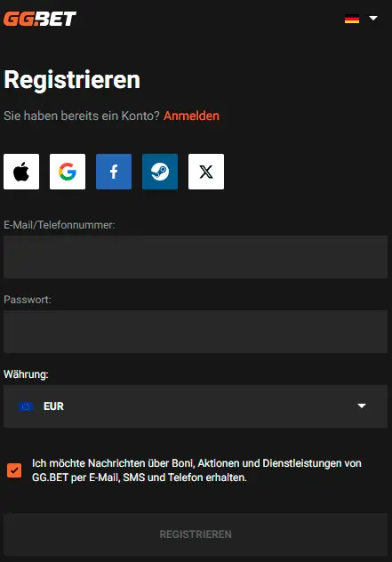 GGbet Registrierung